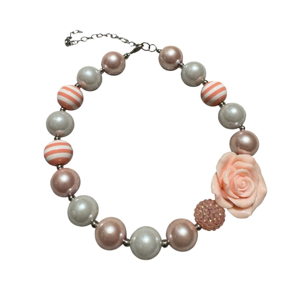 Girls chunky Necklace Rose Pink and Silver